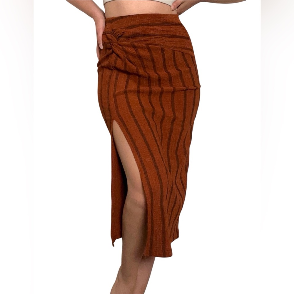 Striped Brown Midi Skirt
